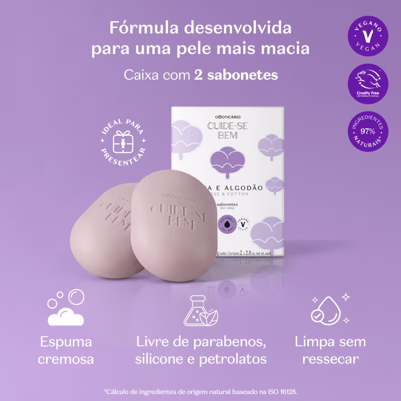Sabonetes Cuide-se Bem Rosa e Algodão 2x80g Cada