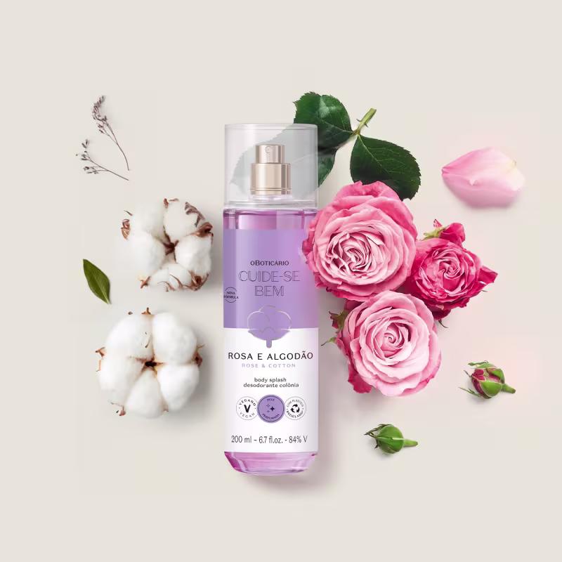 Body Splash Desodorante Colônia Cuide-se Bem Rosa e Algodão 200ml  2