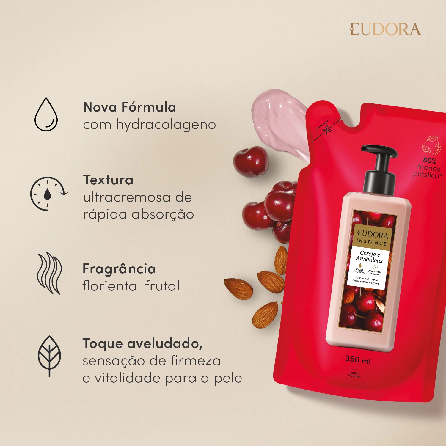 Refil Creme Hidratante Desodorante Corporal Instance Cereja E Amêndoas 350Ml 3