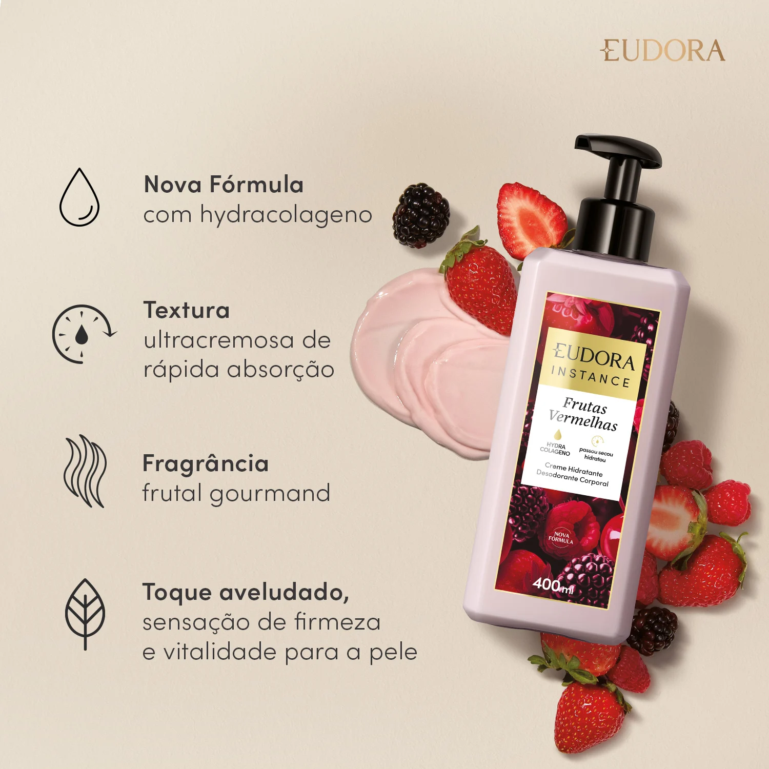 Creme Hidratante Desodorante Corporal Instance Frutas Vermelhas 400Ml 2