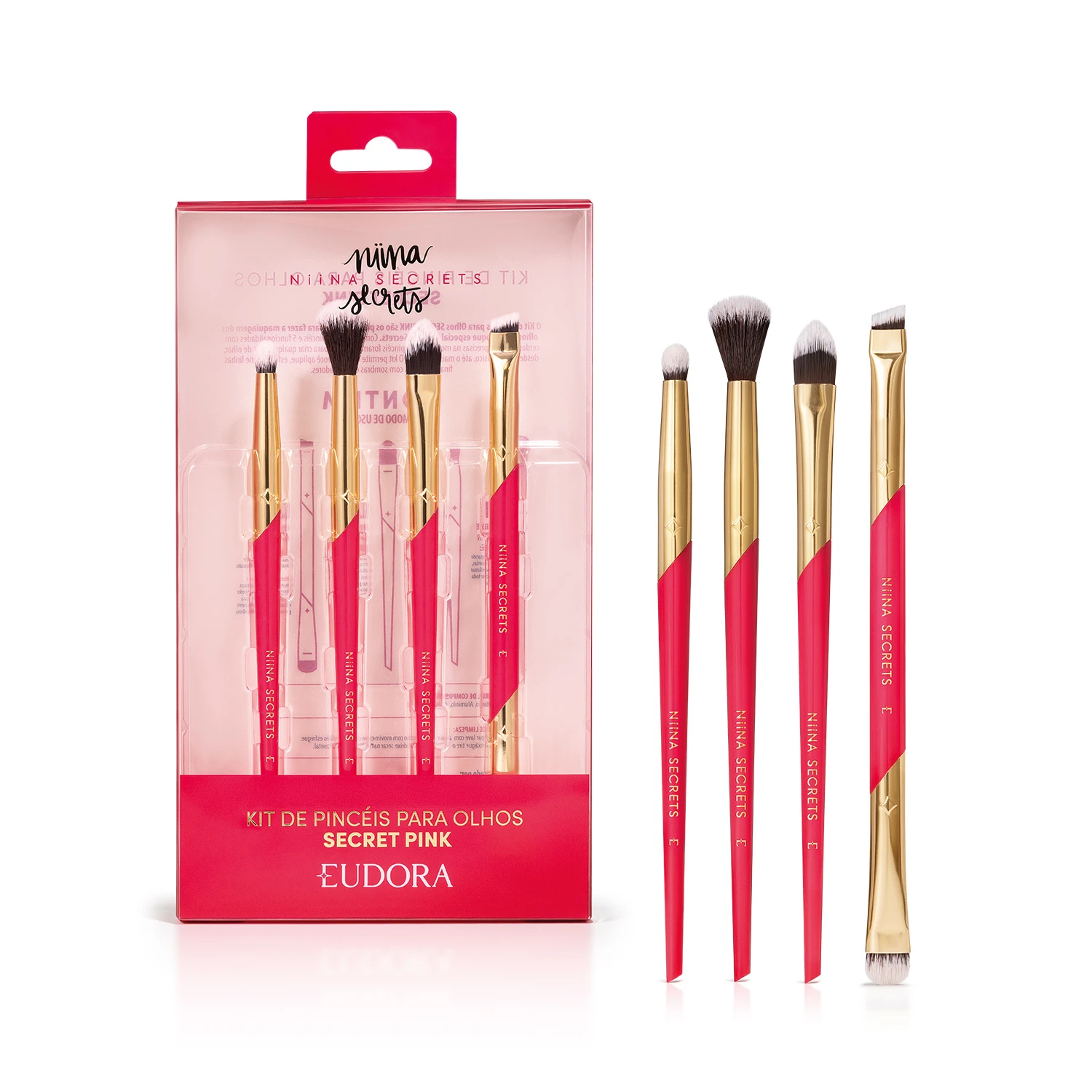 Kit Pincéis Para Olhos Secret Pink Niina Secrets