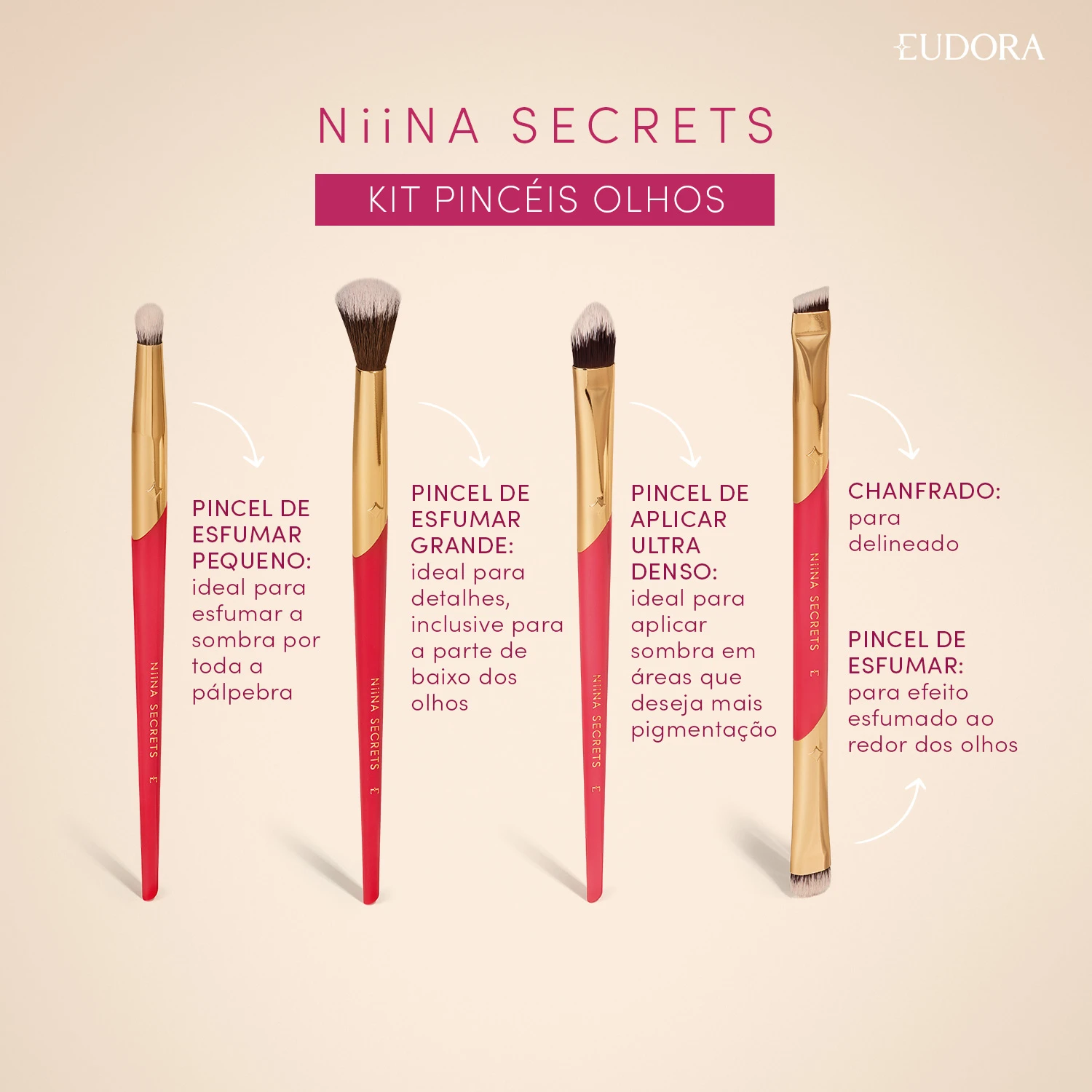 Kit Pincéis Para Olhos Secret Pink Niina Secrets 3